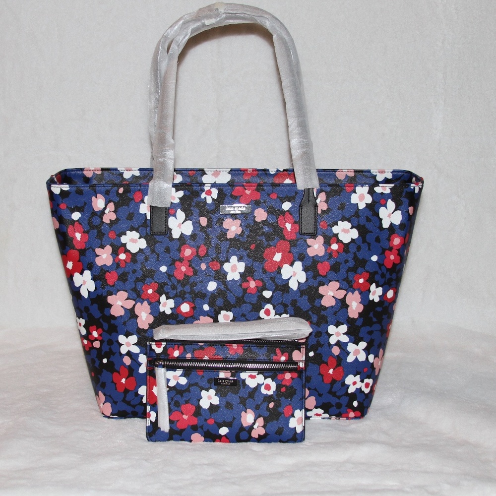NWT Kate Spade XL Bouquet Floral Tote Bag & Wristlet Purse Handbag Set